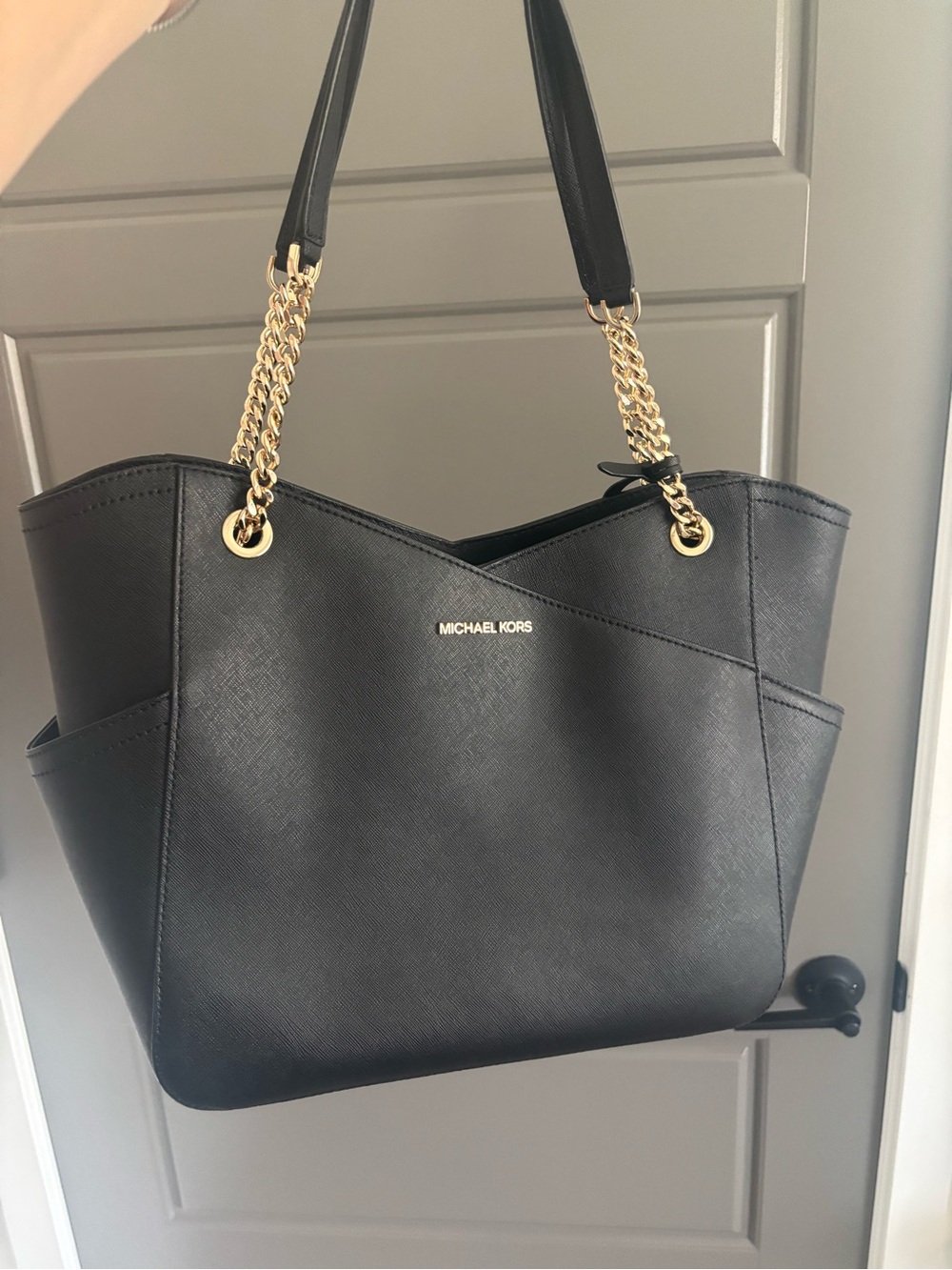 Like new Michael Kors Black Tote with Gold Chain Handles
